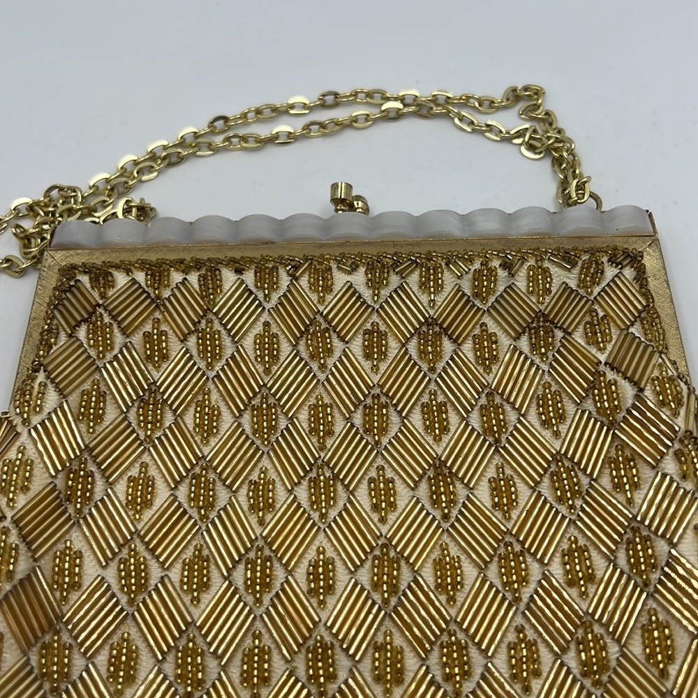 VTG Gold sequin 60s evening bag elegant night out purse formal lady like gala - Picture 12 of 12